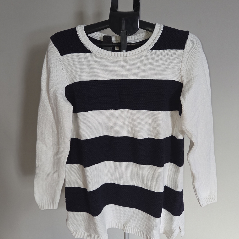 Talbots Navy and White Striped Cotton Sweater